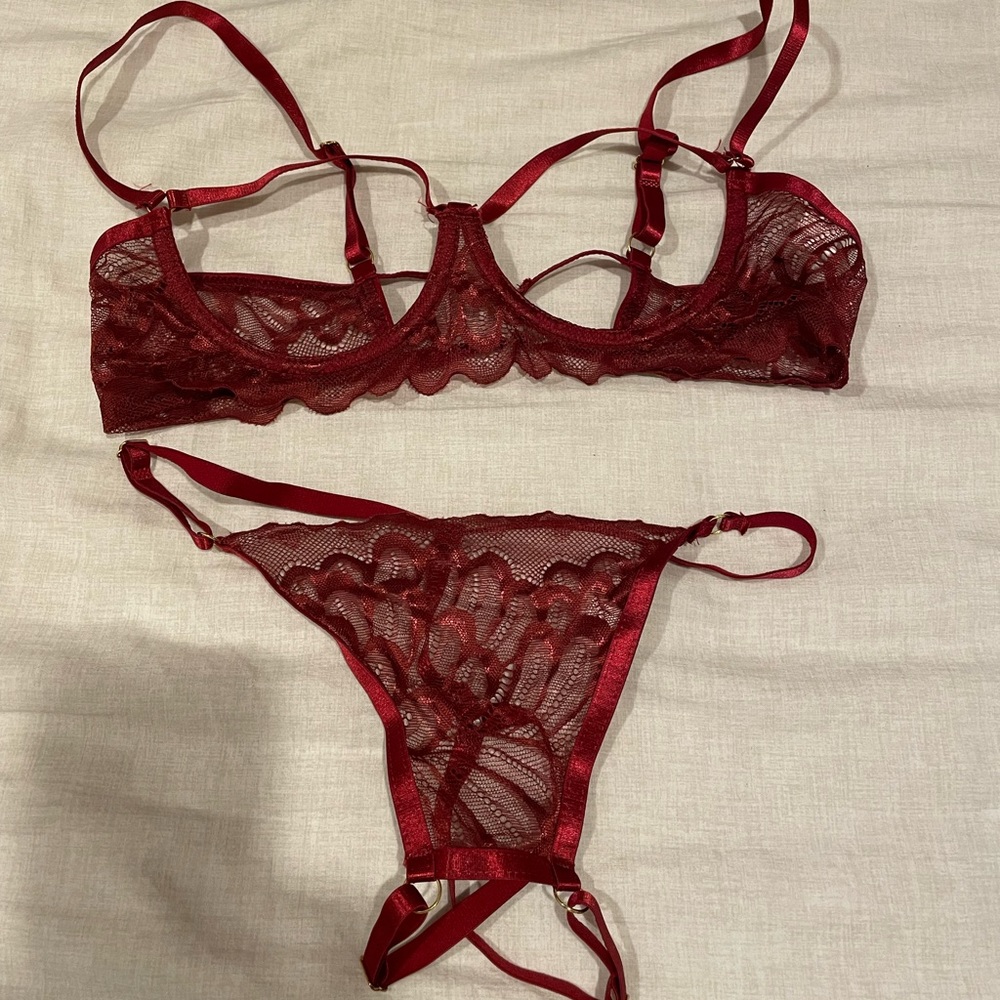 Red SHEIN Bra & Pantie Set Size Medium